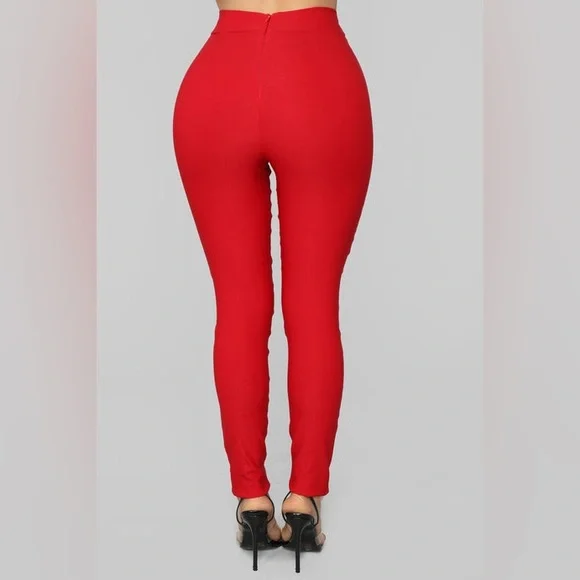 Fashion Nova Red Skinny Pants with Bow Detail - Picture 4 of 10